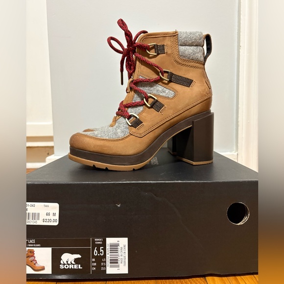 Sorel Blake Lace Heeled Boots Tan Size 6.5 NEW w/ Box $220 - Picture 7 of 8